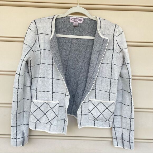 Anthropologie Oliver by Escio Open Cardigan Women's Viscose Blend Checker PMed - Picture 1 of 7